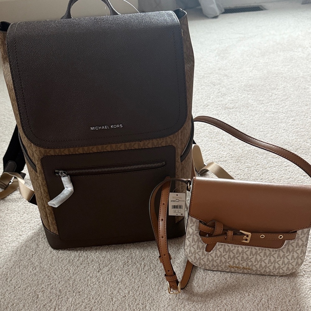Michael Kors Dark Brown and Tan Backpack